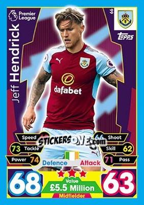 Cromo Jeff Hendrick - English Premier League 2017-2018. Match Attax - Topps