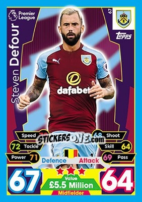 Sticker Steven Defour - English Premier League 2017-2018. Match Attax n. 67 - Topps