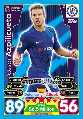 Sticker Cesar Azpilicueta - English Premier League 2017-2018. Match Attax n. 75 - Topps