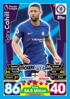 Sticker Gary Cahill - English Premier League 2017-2018. Match Attax n. 78 - Topps