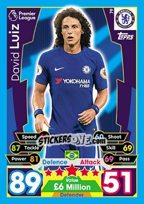 Sticker David Luiz - English Premier League 2017-2018. Match Attax n. 79 - Topps