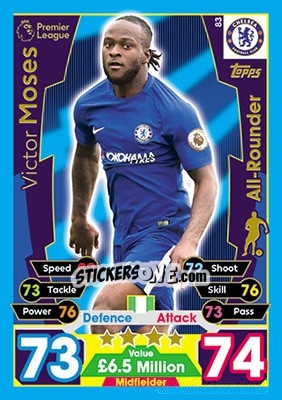Sticker Victor Moses - English Premier League 2017-2018. Match Attax n. 83 - Topps