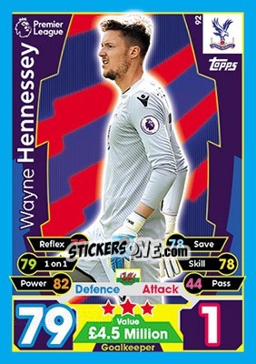 Sticker Wayne Hennessey - English Premier League 2017-2018. Match Attax n. 92 - Topps