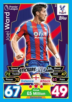 Sticker Joel Ward - English Premier League 2017-2018. Match Attax - Topps