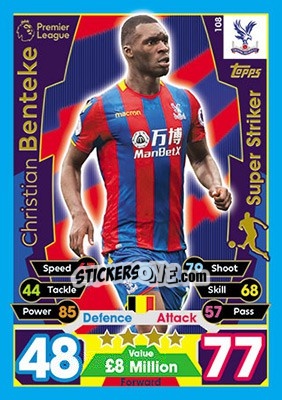 Sticker Christian Benteke - English Premier League 2017-2018. Match Attax n. 108 - Topps