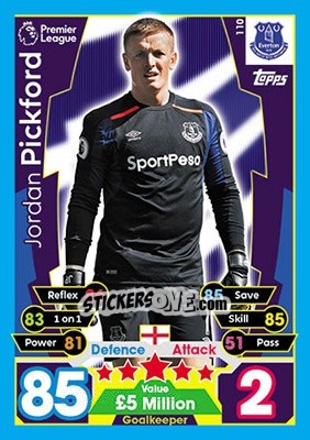 Sticker Jordan Pickford - English Premier League 2017-2018. Match Attax - Topps