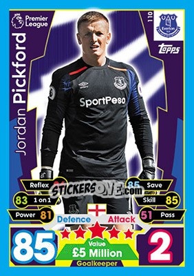 Sticker Jordan Pickford - English Premier League 2017-2018. Match Attax n. 110 - Topps
