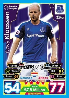Sticker Davy Klaassen - English Premier League 2017-2018. Match Attax n. 118 - Topps