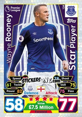 Sticker Wayne Rooney - English Premier League 2017-2018. Match Attax n. 124 - Topps
