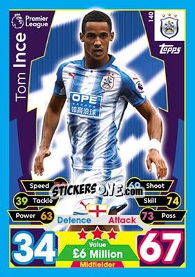 Cromo Tom Ince - English Premier League 2017-2018. Match Attax - Topps