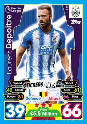Sticker Laurent Depoitre - English Premier League 2017-2018. Match Attax n. 142 - Topps