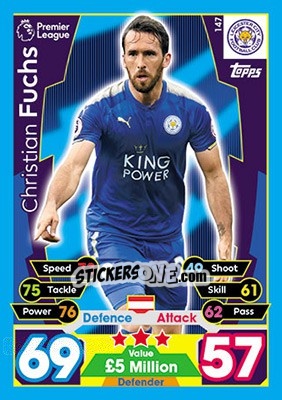 Sticker Christian Fuchs - English Premier League 2017-2018. Match Attax n. 147 - Topps