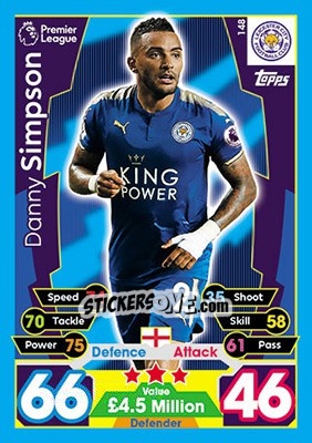 Figurina Danny Simpson - English Premier League 2017-2018. Match Attax - Topps