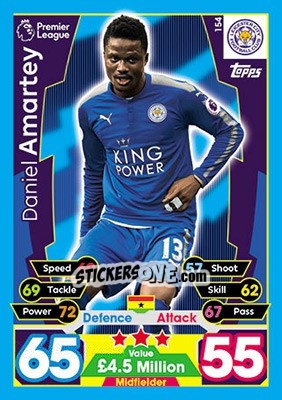 Sticker Daniel Amartey - English Premier League 2017-2018. Match Attax n. 154 - Topps