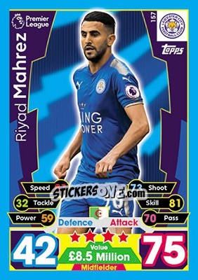 Sticker Riyad Mahrez - English Premier League 2017-2018. Match Attax n. 157 - Topps