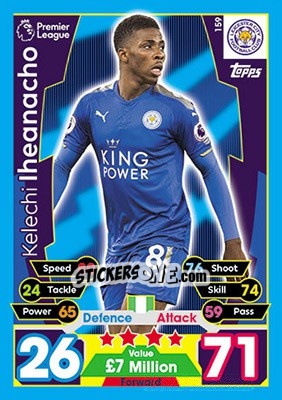 Sticker Kelechi Iheanacho - English Premier League 2017-2018. Match Attax - Topps