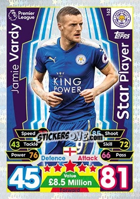 Sticker Jamie Vardy - English Premier League 2017-2018. Match Attax n. 162 - Topps