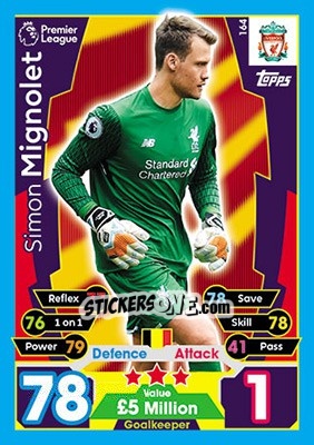 Sticker Simon Mignolet - English Premier League 2017-2018. Match Attax - Topps