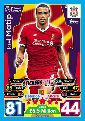 Sticker Joel Matip - English Premier League 2017-2018. Match Attax n. 165 - Topps