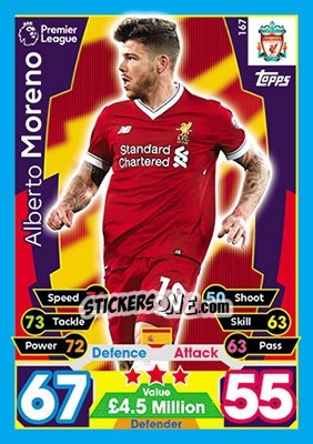 Cromo Alberto Moreno - English Premier League 2017-2018. Match Attax - Topps