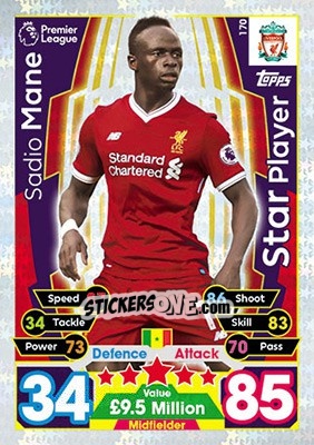 Sticker Sadio Mane - English Premier League 2017-2018. Match Attax n. 170 - Topps