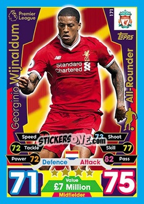 Sticker Georginio Wijnaldum - English Premier League 2017-2018. Match Attax n. 171 - Topps