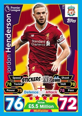 Sticker Jordan Henderson - English Premier League 2017-2018. Match Attax n. 172 - Topps