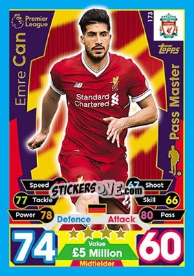 Sticker Emre Can - English Premier League 2017-2018. Match Attax n. 173 - Topps