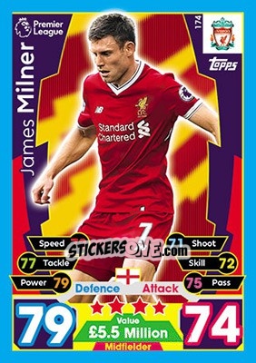 Sticker James Milner - English Premier League 2017-2018. Match Attax n. 174 - Topps