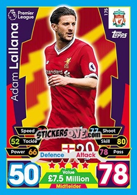Sticker Adam Lallana - English Premier League 2017-2018. Match Attax n. 175 - Topps