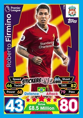 Sticker Roberto Firmino - English Premier League 2017-2018. Match Attax n. 178 - Topps