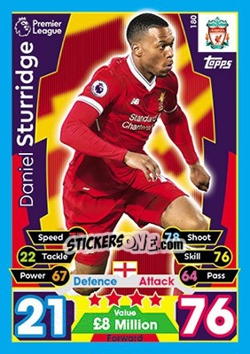 Sticker Daniel Sturridge - English Premier League 2017-2018. Match Attax n. 180 - Topps