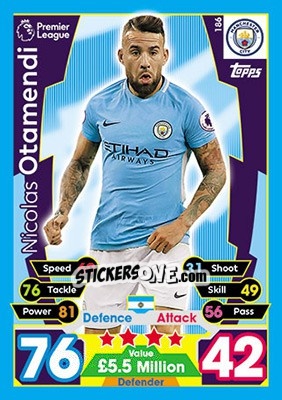 Sticker Nicolas Otamendi - English Premier League 2017-2018. Match Attax n. 186 - Topps