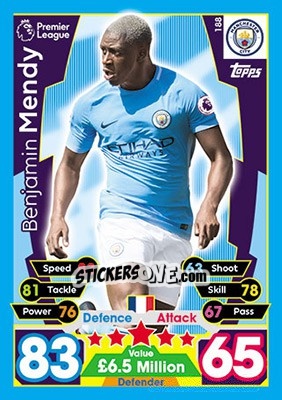 Sticker Benjamin Mendy - English Premier League 2017-2018. Match Attax n. 188 - Topps