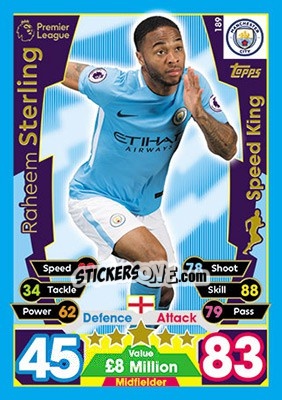 Sticker Raheem Sterling - English Premier League 2017-2018. Match Attax n. 189 - Topps