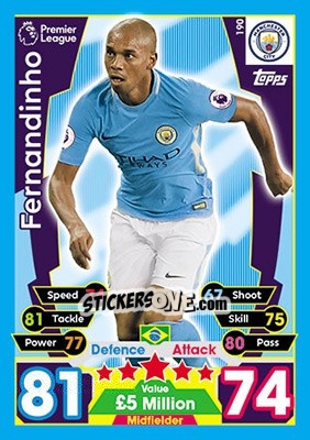 Sticker Fernandinho - English Premier League 2017-2018. Match Attax n. 190 - Topps