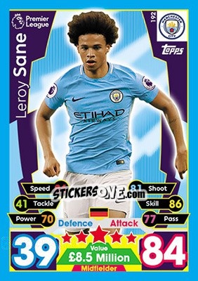 Sticker Leroy Sane - English Premier League 2017-2018. Match Attax n. 192 - Topps
