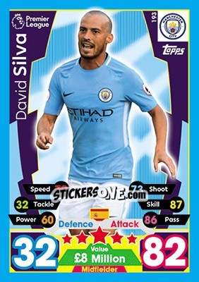 Sticker David Silva - English Premier League 2017-2018. Match Attax n. 193 - Topps