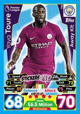 Sticker Yaya Toure - English Premier League 2017-2018. Match Attax - Topps