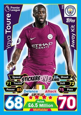 Sticker Yaya Toure - English Premier League 2017-2018. Match Attax n. 195 - Topps