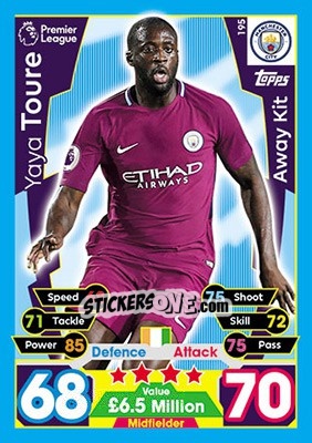 Figurina Yaya Toure - English Premier League 2017-2018. Match Attax - Topps