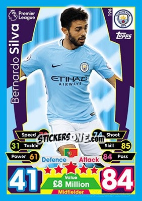 Sticker Bernardo Silva - English Premier League 2017-2018. Match Attax n. 196 - Topps