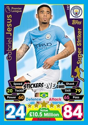 Sticker Gabriel Jesus - English Premier League 2017-2018. Match Attax n. 197 - Topps