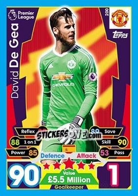 Sticker David de Gea - English Premier League 2017-2018. Match Attax n. 200 - Topps