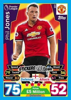 Sticker Phil Jones - English Premier League 2017-2018. Match Attax - Topps