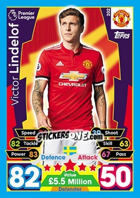 Sticker Victor Lindelof - English Premier League 2017-2018. Match Attax - Topps