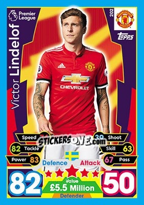 Sticker Victor Lindelof - English Premier League 2017-2018. Match Attax n. 202 - Topps