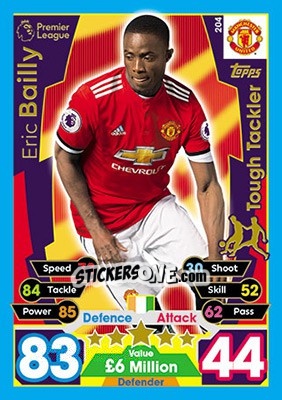 Sticker Eric Bailly - English Premier League 2017-2018. Match Attax n. 204 - Topps