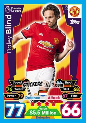 Sticker Daley Blind - English Premier League 2017-2018. Match Attax n. 205 - Topps
