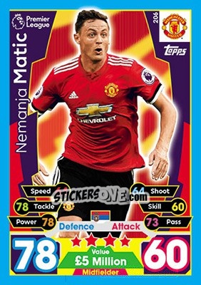 Sticker Nemanja Matic - English Premier League 2017-2018. Match Attax n. 206 - Topps